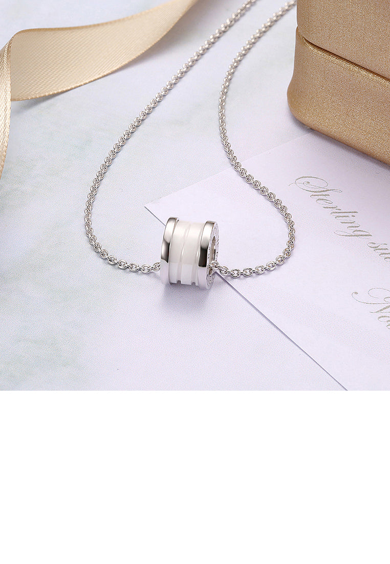 Simple 925 Sterling Silver Cylindrical Pendant Necklace