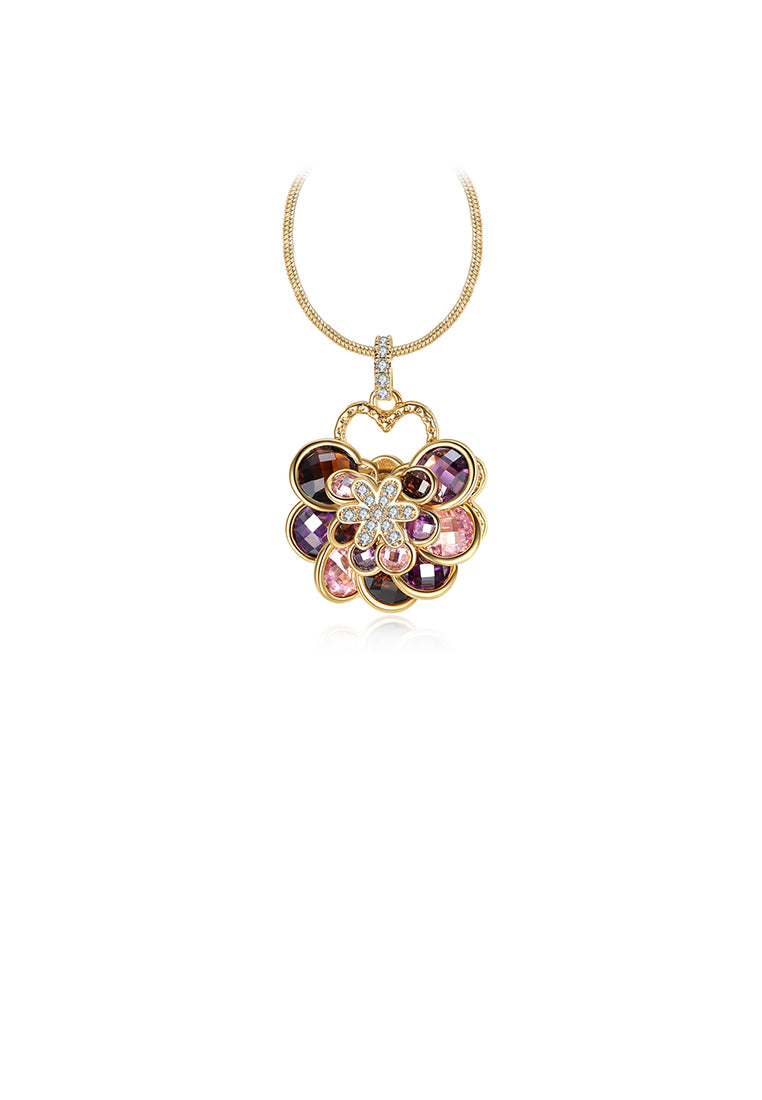Fashion Atmosphere Plated Gold Color Flower Pendant with Cubic Zirconia and Necklace - Luxurious Look