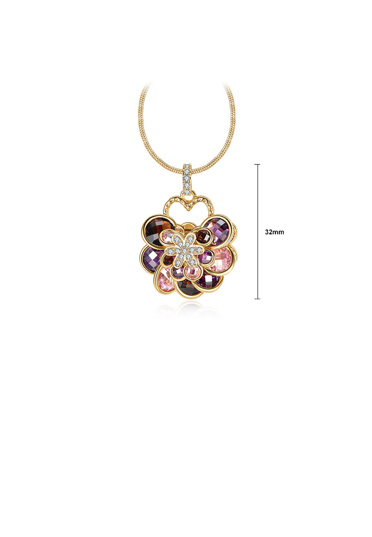 Fashion Atmosphere Plated Gold Color Flower Pendant with Cubic Zirconia and Necklace - Luxurious Look