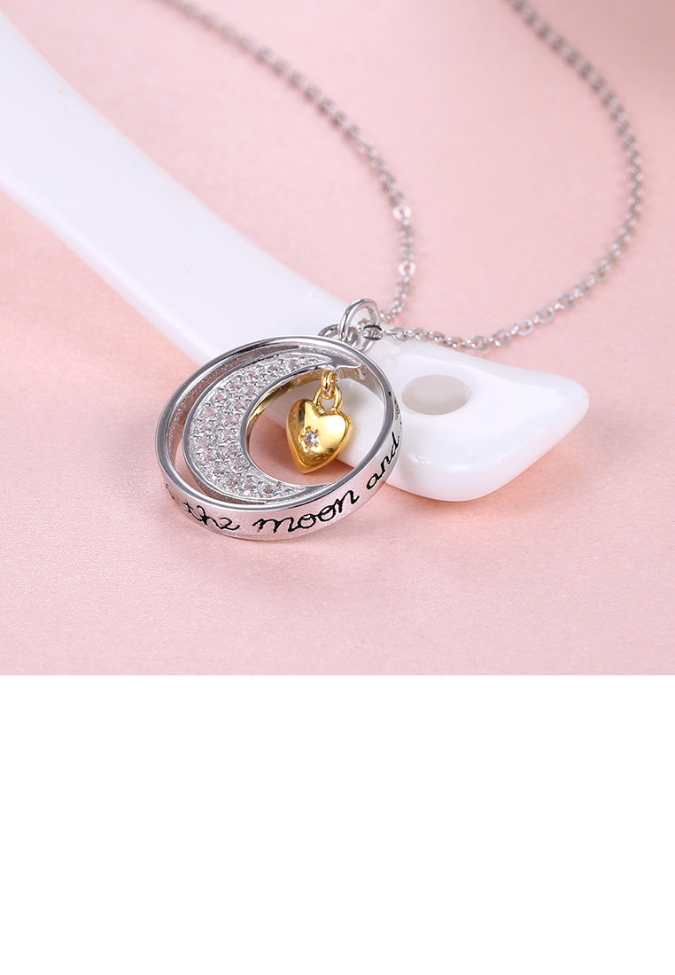 925 Sterling Silver Moon Pendant with White Austrian Element Crystal and Necklace