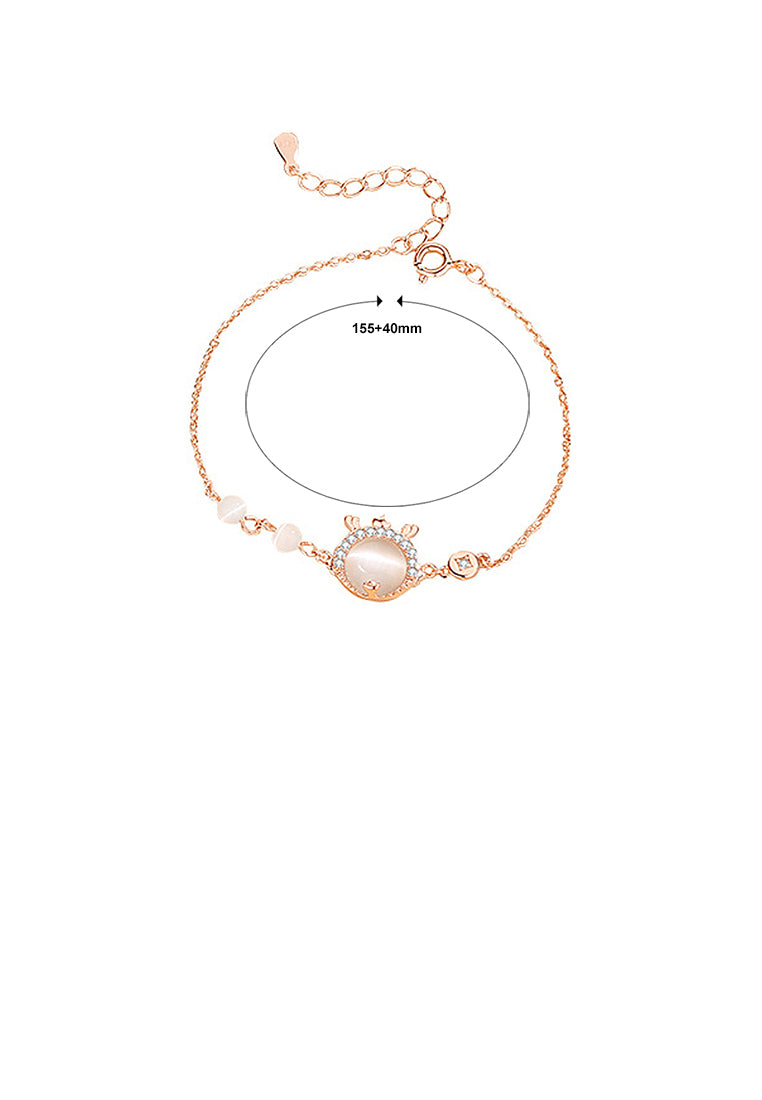 925 Sterling Silver Plated Rose Gold Fashion and Elegant Zodiac Dragon Imitation Cats Eye Bracelet with Cubic Zirconia - Luxurious Look