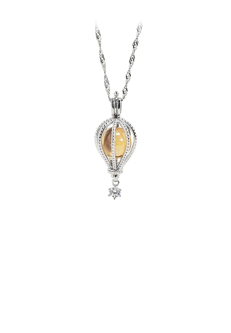 925 Sterling Silver Fashion Creative Hot Air Balloon Yellow Imitation Pearl Pendant with Cubic Zirconia and Necklace - Luxurious Look