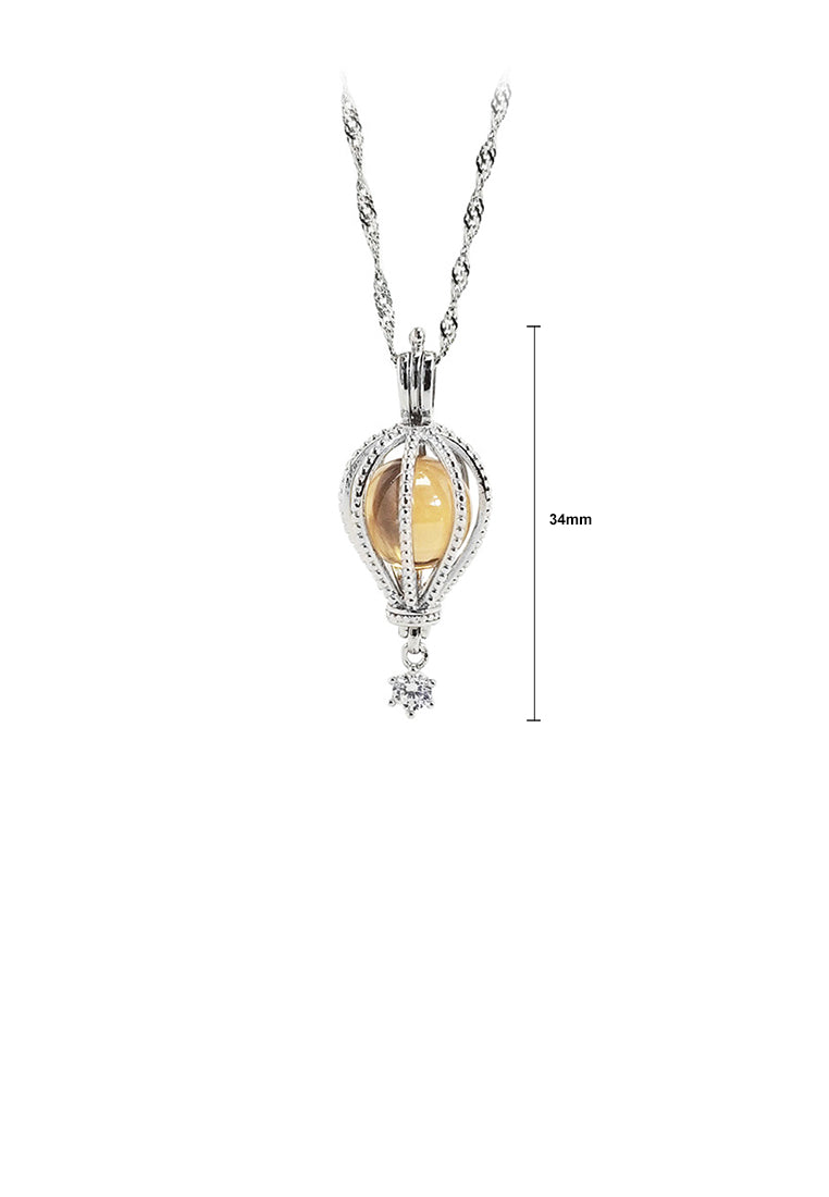 925 Sterling Silver Fashion Creative Hot Air Balloon Yellow Imitation Pearl Pendant with Cubic Zirconia and Necklace - Luxurious Look