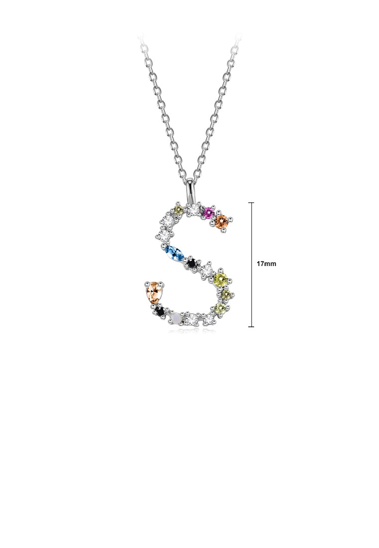 925 Sterling Silver Fashion Simple Color English Alphabet S Pendant with Cubic Zirconia and Necklace - Luxurious Look
