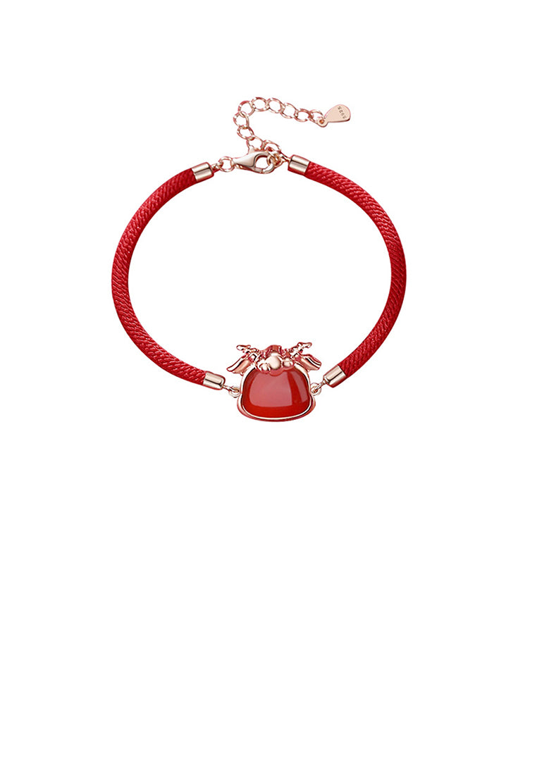 925 Sterling Silver Plated Rose Gold Simple Vintage Twelve Zodiac Ram Imitation Agate Bracelet