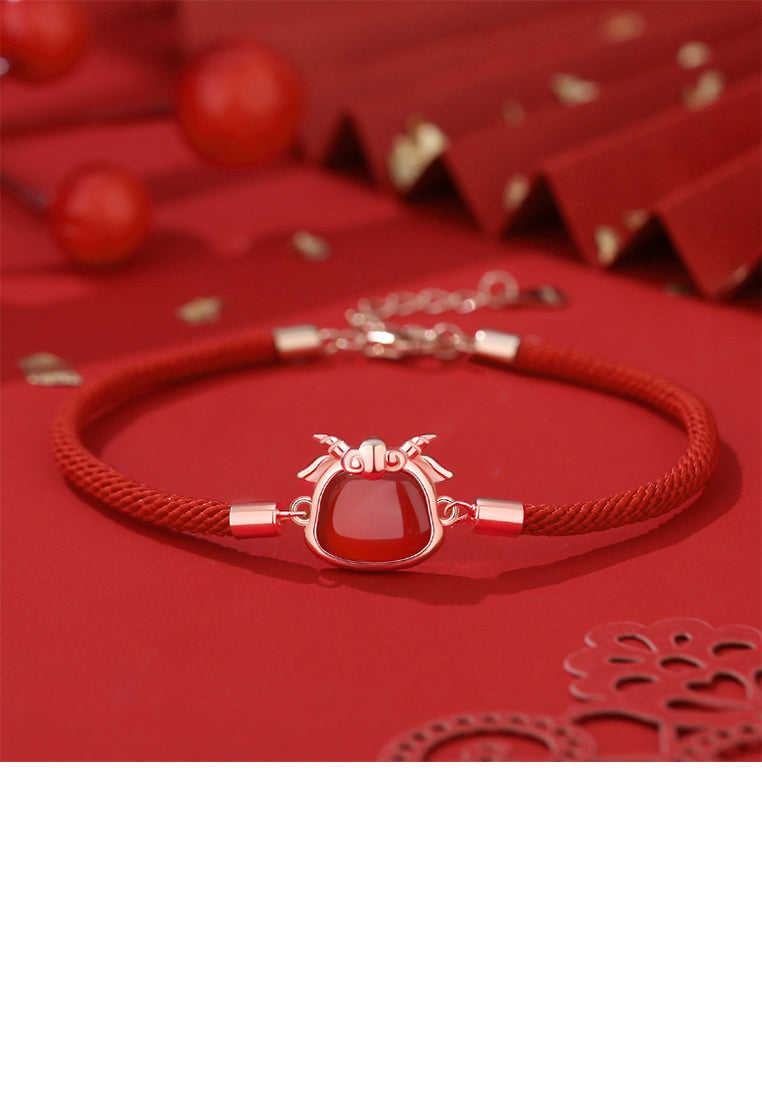 925 Sterling Silver Plated Rose Gold Simple Vintage Twelve Zodiac Ram Imitation Agate Bracelet