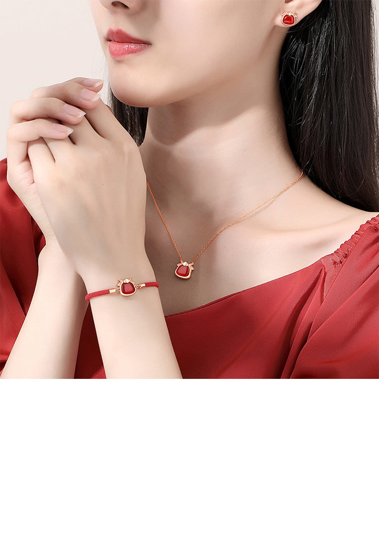 925 Sterling Silver Plated Rose Gold Simple Vintage Twelve Zodiac Ram Imitation Agate Bracelet