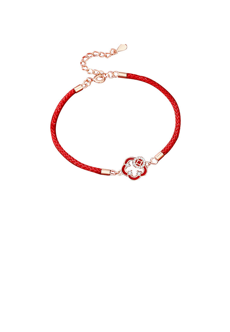 925 Sterling Silver Plated Rose Gold Simple Vintage Flower Copper Coin Bracelet with Cubic Zirconia - Luxurious Look