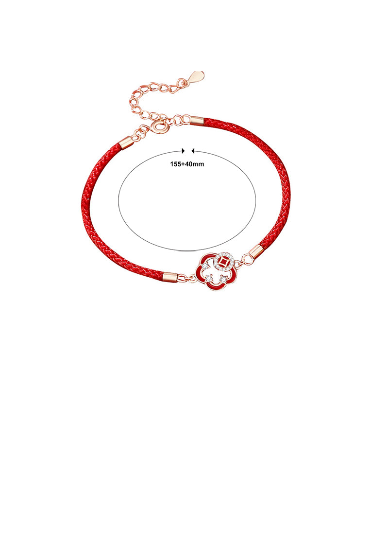 925 Sterling Silver Plated Rose Gold Simple Vintage Flower Copper Coin Bracelet with Cubic Zirconia - Luxurious Look