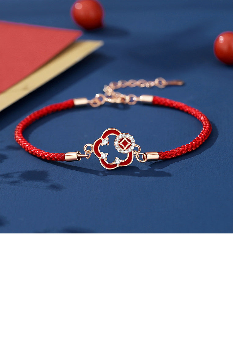 925 Sterling Silver Plated Rose Gold Simple Vintage Flower Copper Coin Bracelet with Cubic Zirconia - Luxurious Look