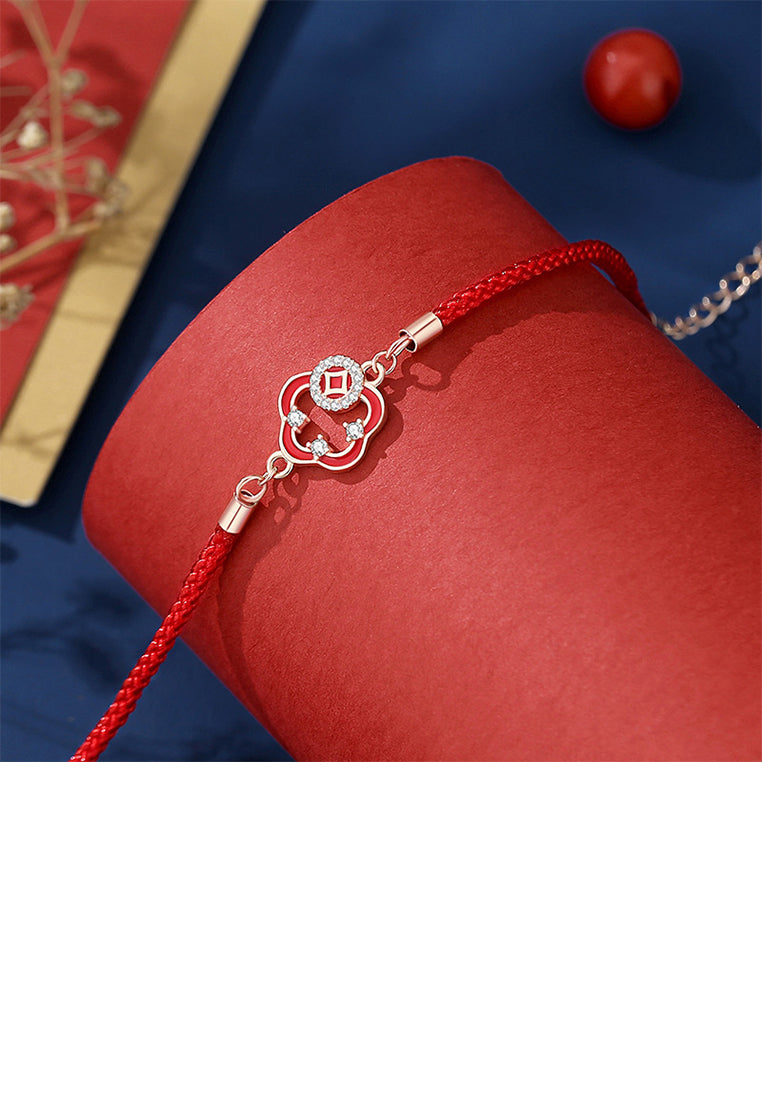 925 Sterling Silver Plated Rose Gold Simple Vintage Flower Copper Coin Bracelet with Cubic Zirconia - Luxurious Look