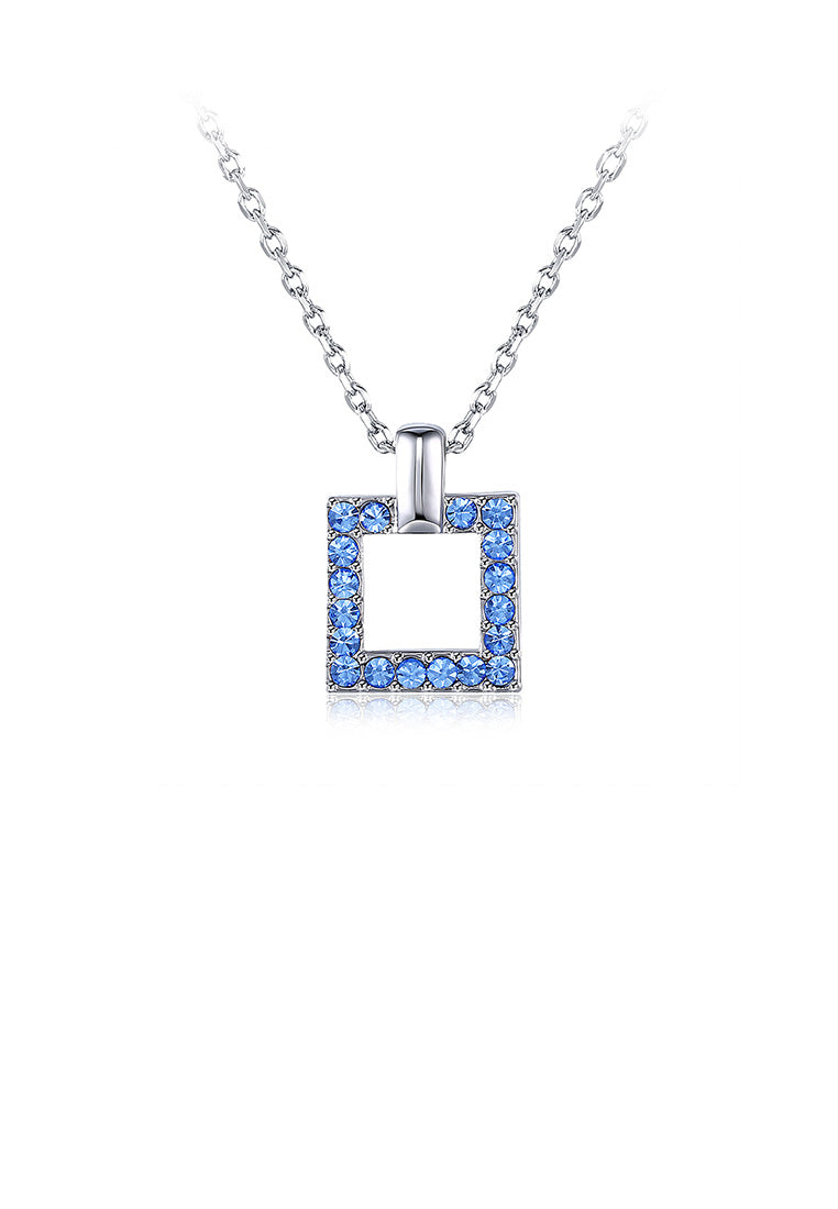 Fashion Square Pendant with Blue Austrian Element Crystal and Necklace