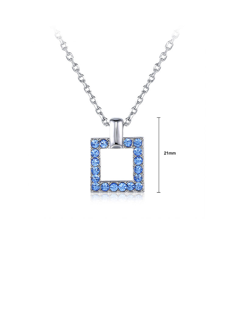 Fashion Square Pendant with Blue Austrian Element Crystal and Necklace