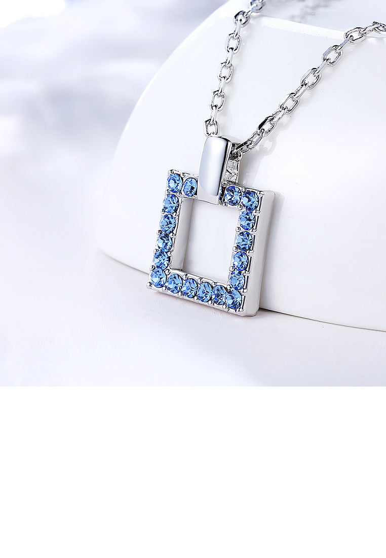 Fashion Square Pendant with Blue Austrian Element Crystal and Necklace