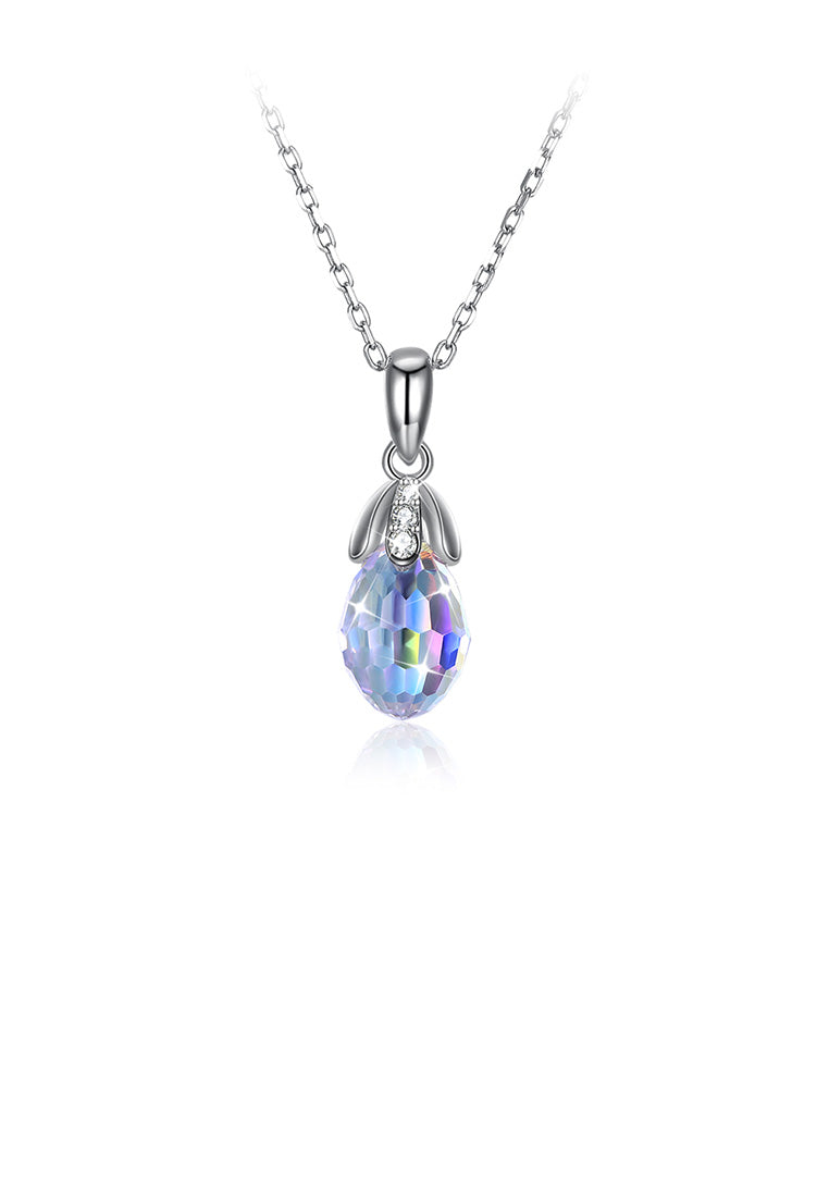 925 Sterling Silver Simple Elegant Water Drop Pendant with Austrian Element Crystal and Necklace