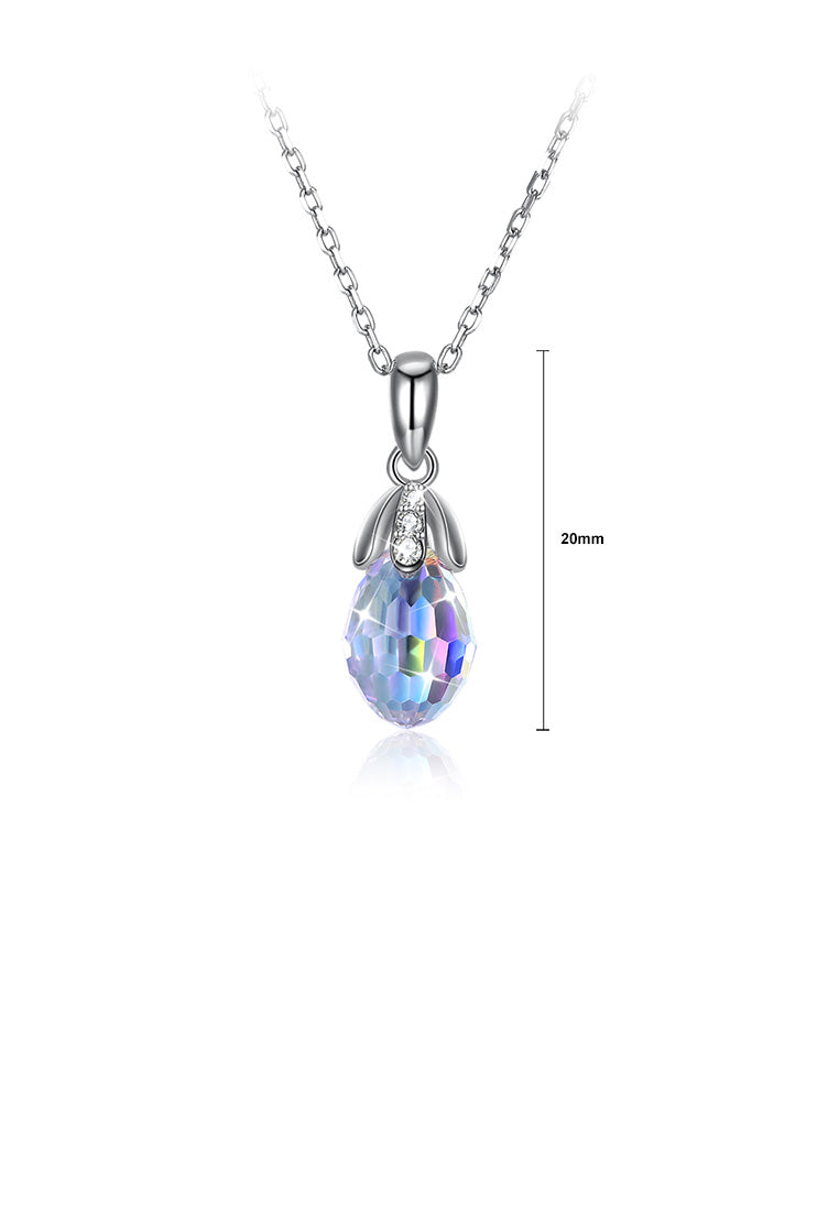 925 Sterling Silver Simple Elegant Water Drop Pendant with Austrian Element Crystal and Necklace