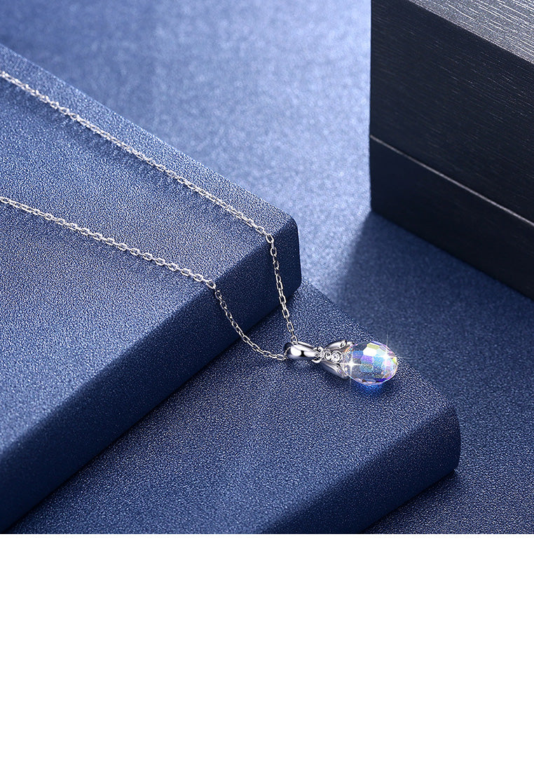925 Sterling Silver Simple Elegant Water Drop Pendant with Austrian Element Crystal and Necklace
