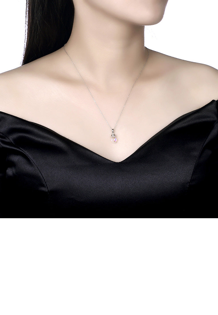 925 Sterling Silver Simple Elegant Water Drop Pendant with Austrian Element Crystal and Necklace