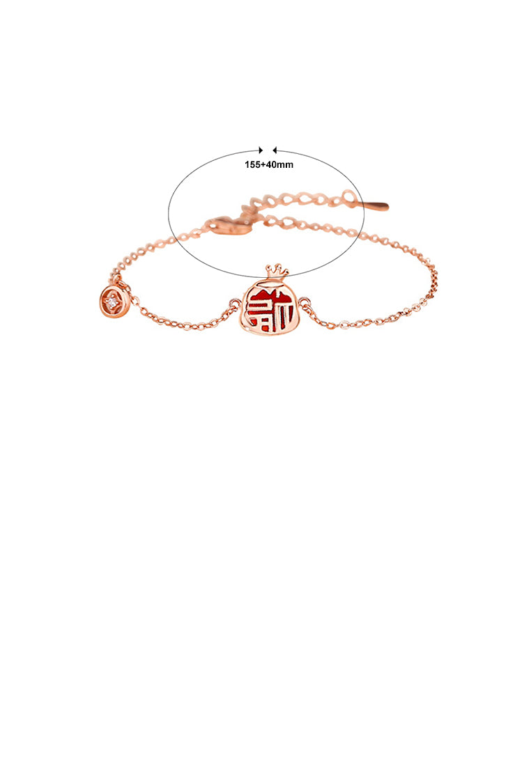 925 Sterling Silver Plated Rose Gold Fashion Vintage Zodiac Snake Imitation Agate Copper Coin Bracelet with Cubic Zirconia - Luxurious Look