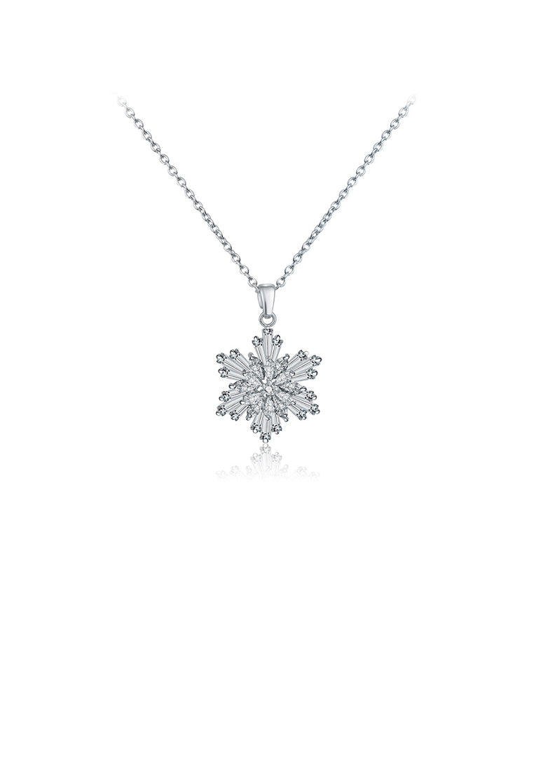 Simple Bright Snowflake Pendant with Cubic Zirconia and Necklace - Luxurious Look