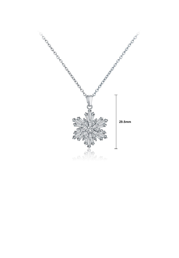 Simple Bright Snowflake Pendant with Cubic Zirconia and Necklace - Luxurious Look