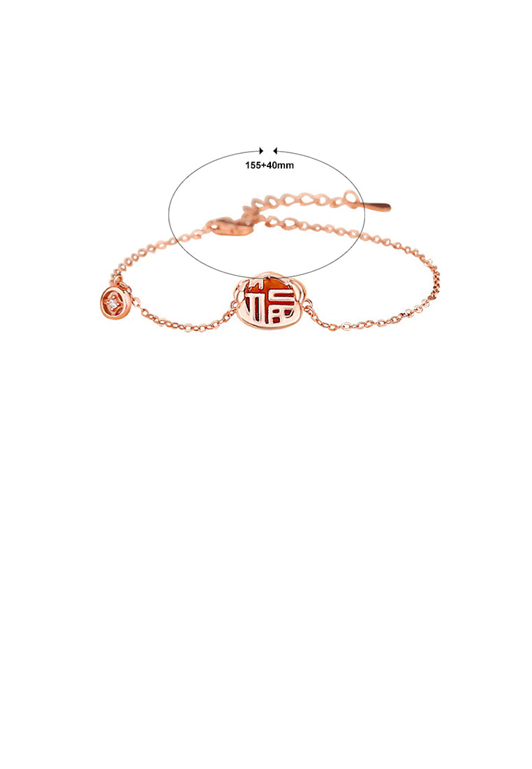 925 Sterling Silver Plated Rose Gold Fashion Vintage Zodiac Dog Imitation Agate Copper Coin Bracelet with Cubic Zirconia - Luxurious Look
