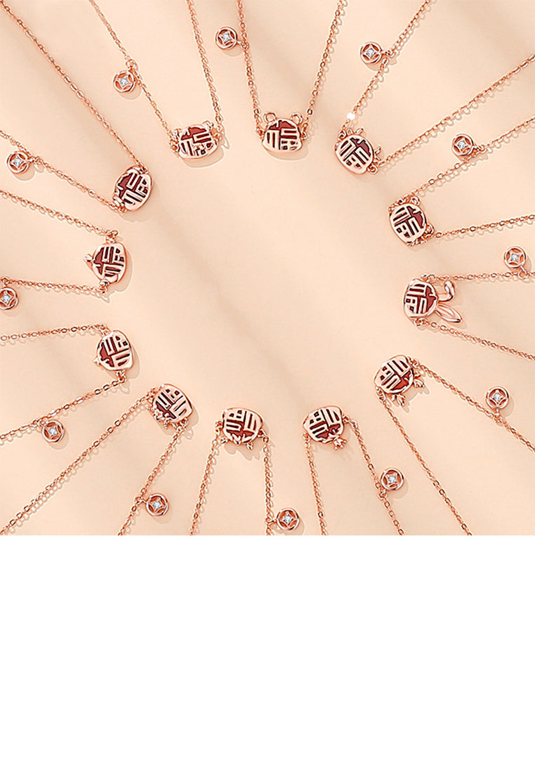 925 Sterling Silver Plated Rose Gold Fashion Vintage Zodiac Dog Imitation Agate Copper Coin Bracelet with Cubic Zirconia - Luxurious Look