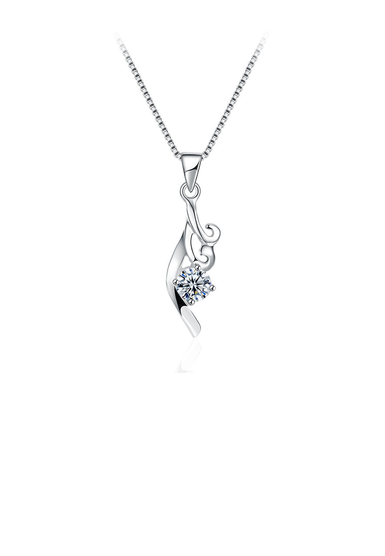 925 Sterling Silver Romantic Elegant Ocean Waves Pendant Necklace with Cubic Zircon