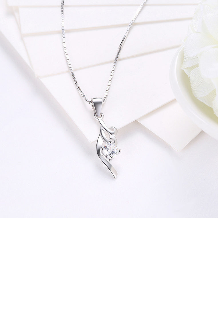 925 Sterling Silver Romantic Elegant Ocean Waves Pendant Necklace with Cubic Zircon