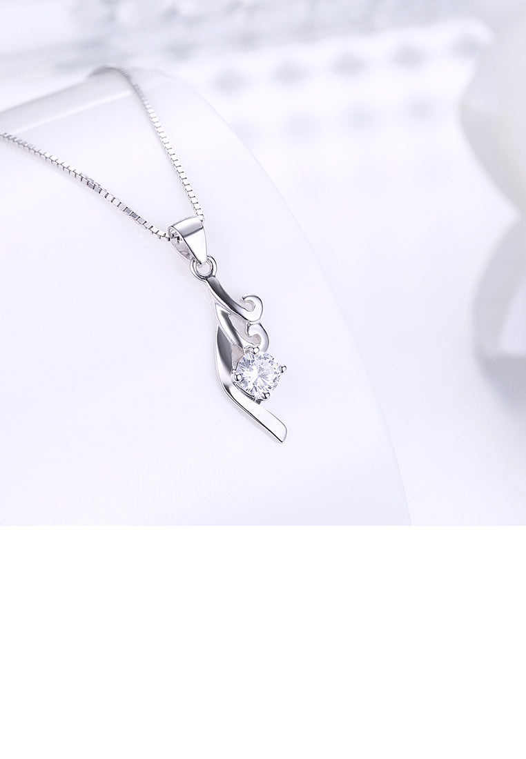 925 Sterling Silver Romantic Elegant Ocean Waves Pendant Necklace with Cubic Zircon