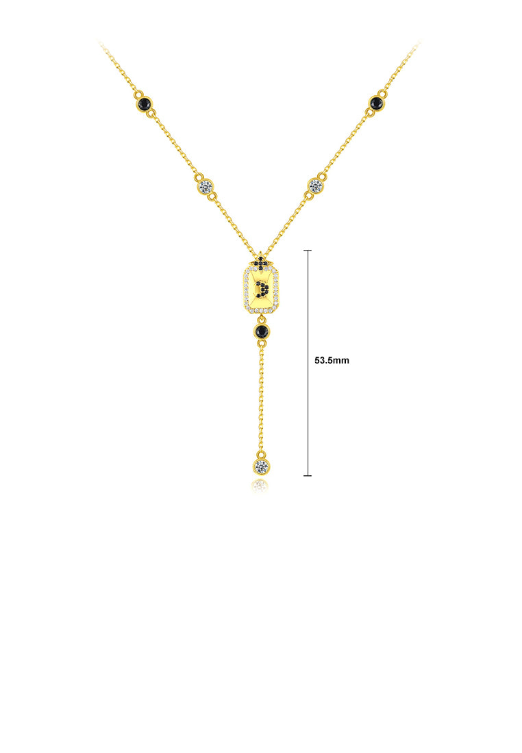 Fashion and Simple Plated Gold Geometric Rectangular Tassel Pendant with Cubic Zirconia and Necklace - Luxurious Look