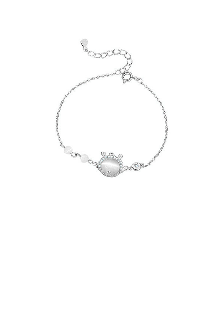 925 Sterling Silver Fashion and Elegant Zodiac Dragon Imitation Cats Eye Bracelet with Cubic Zirconia - Luxurious Look