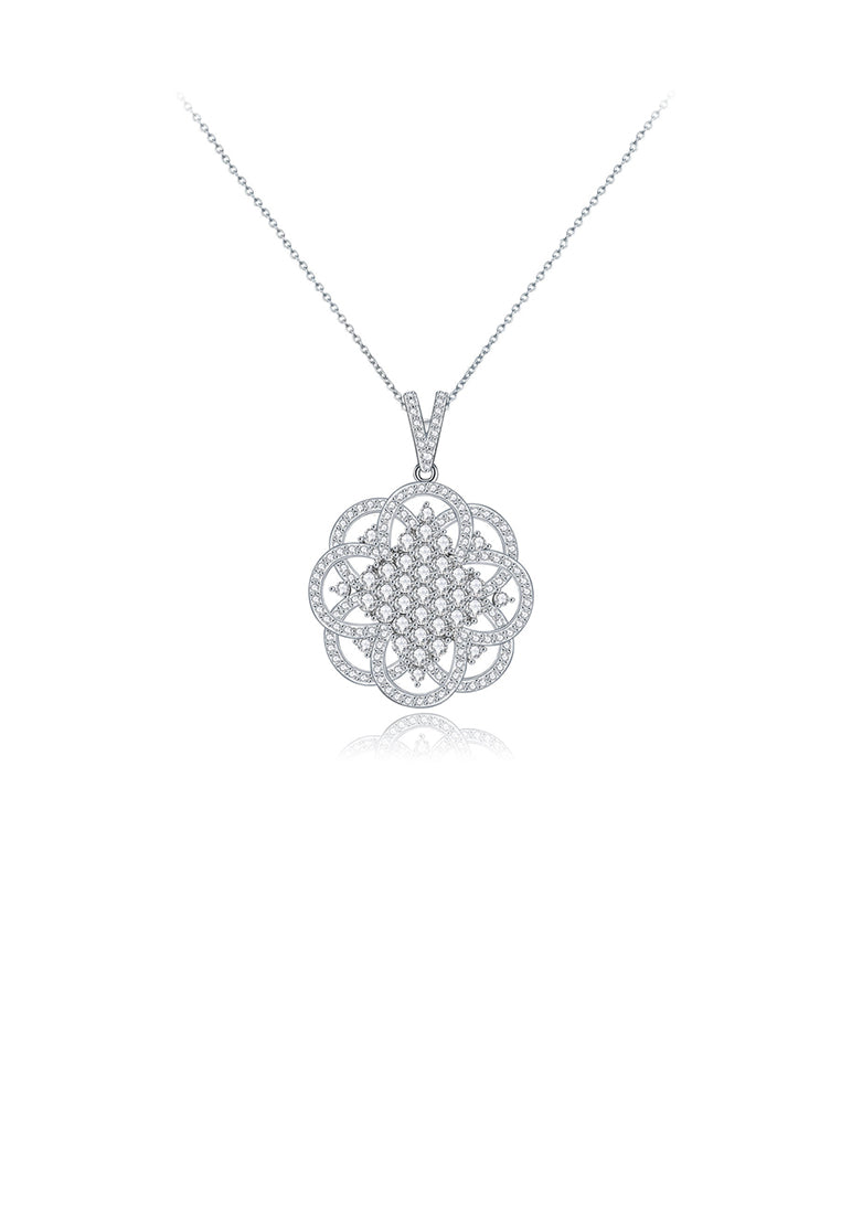 Elegant Temperament Geometric Flower Pendant with Cubic Zirconia and Necklace - Luxurious Look