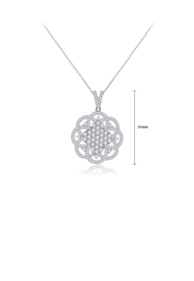 Elegant Temperament Geometric Flower Pendant with Cubic Zirconia and Necklace - Luxurious Look