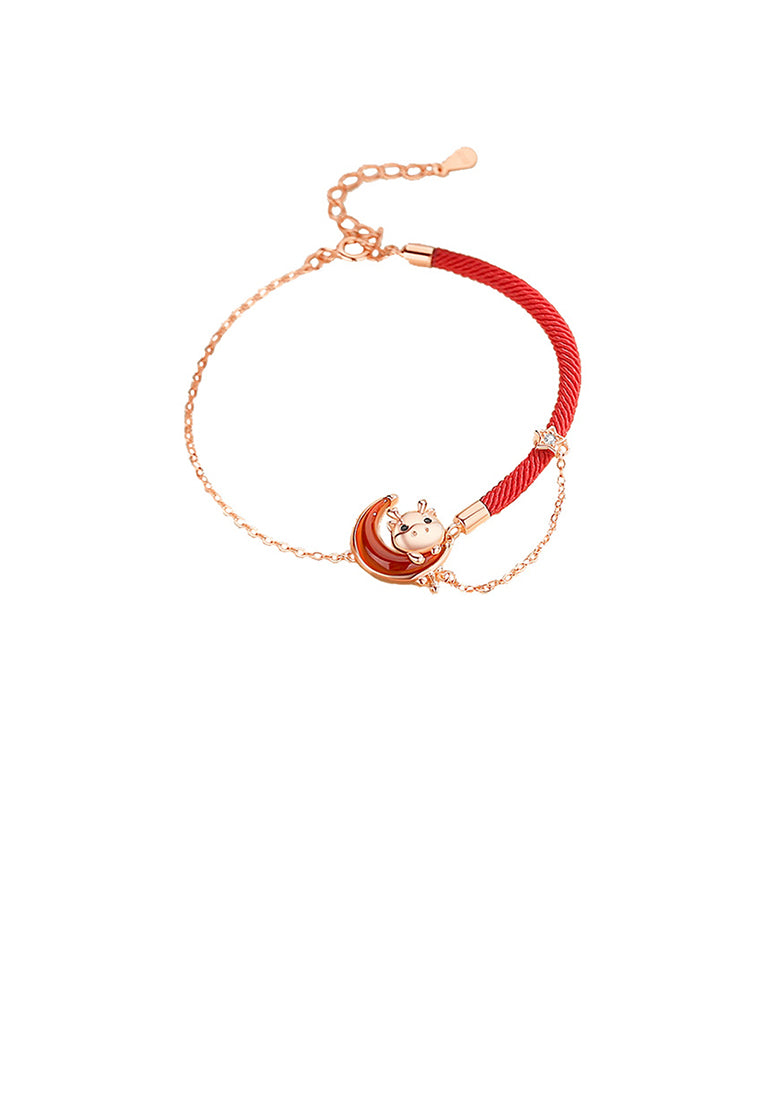 925 Sterling Silver Plated Rose Gold Fashion Cute Chinese Zodiac Dragon Moon Imitation Agate Bracelet with Cubic Zirconia - Luxurious Look
