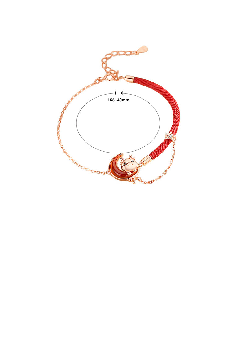 925 Sterling Silver Plated Rose Gold Fashion Cute Chinese Zodiac Dragon Moon Imitation Agate Bracelet with Cubic Zirconia - Luxurious Look