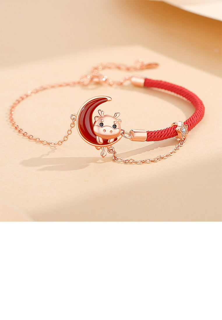 925 Sterling Silver Plated Rose Gold Fashion Cute Chinese Zodiac Dragon Moon Imitation Agate Bracelet with Cubic Zirconia - Luxurious Look