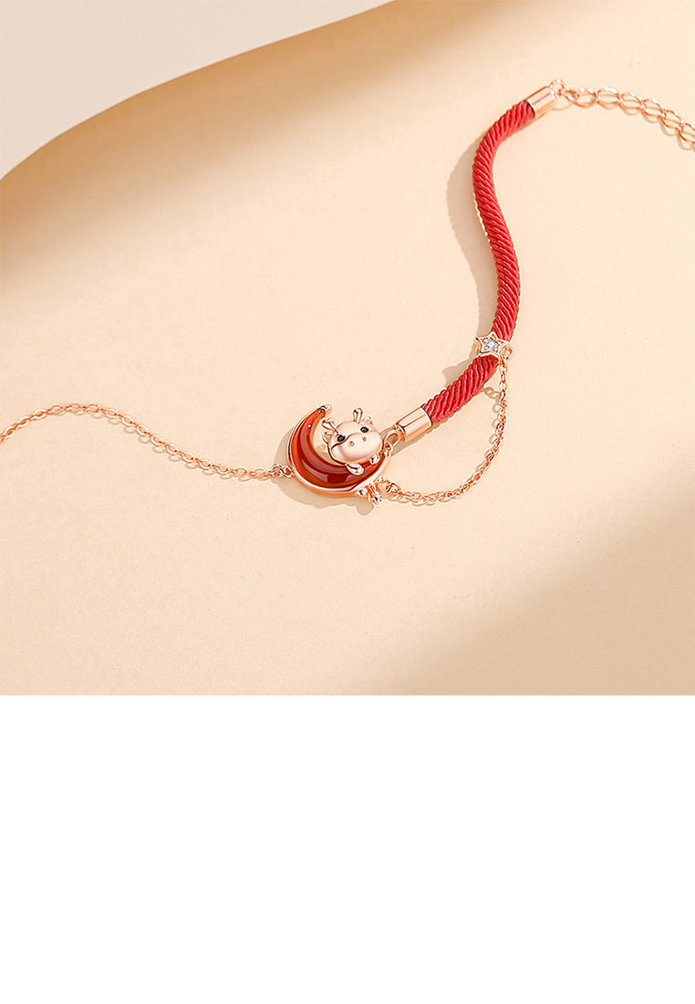 925 Sterling Silver Plated Rose Gold Fashion Cute Chinese Zodiac Dragon Moon Imitation Agate Bracelet with Cubic Zirconia - Luxurious Look