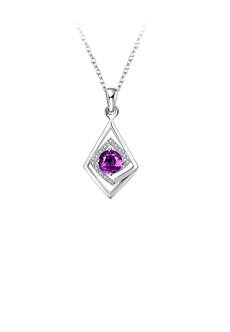 Fashion Classic Geometric Rhombus with Purple Cubic Zircon and Necklace