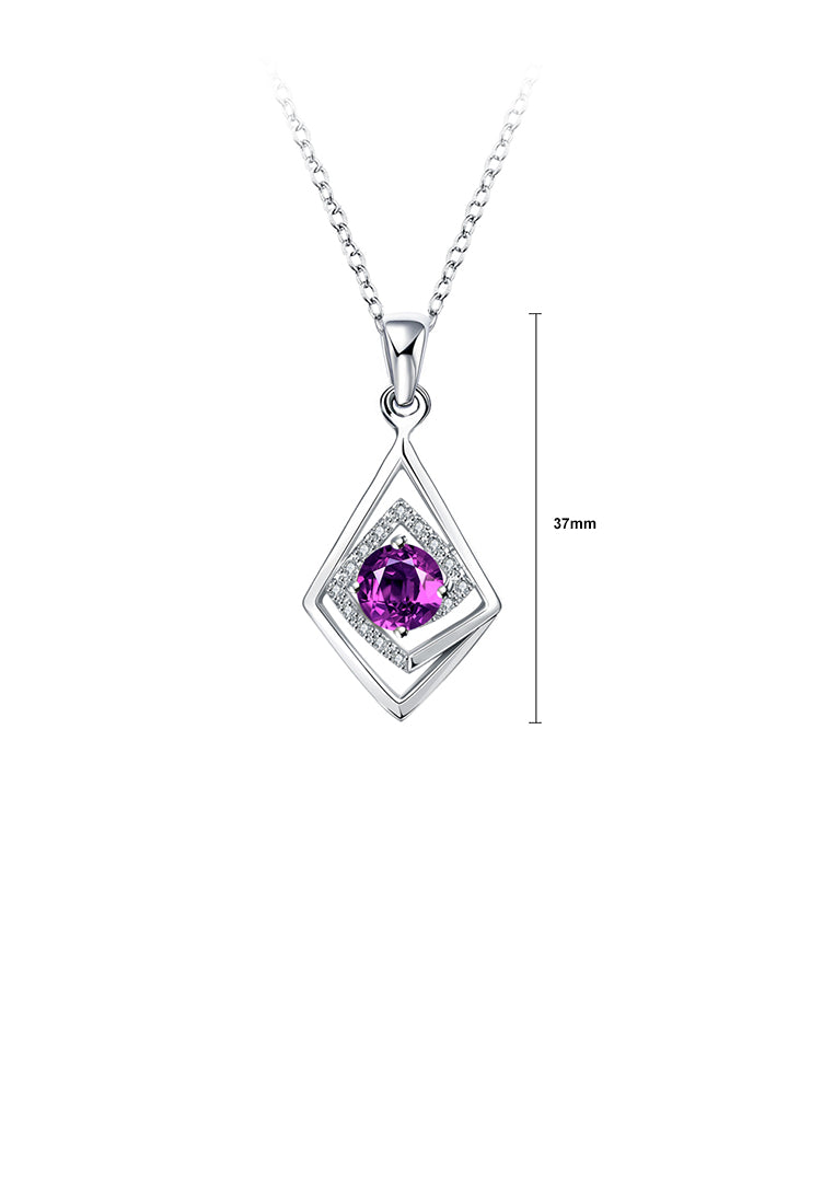 Fashion Classic Geometric Rhombus with Purple Cubic Zircon and Necklace
