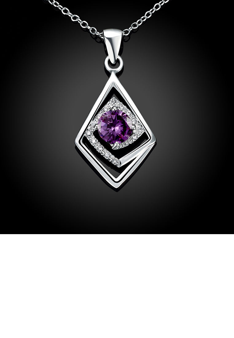 Fashion Classic Geometric Rhombus with Purple Cubic Zircon and Necklace