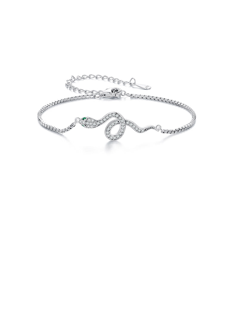 925 Sterling Silver Fashion Personalized Snake Chain Bracelet with Cubic Zirconia - Luxurious Look