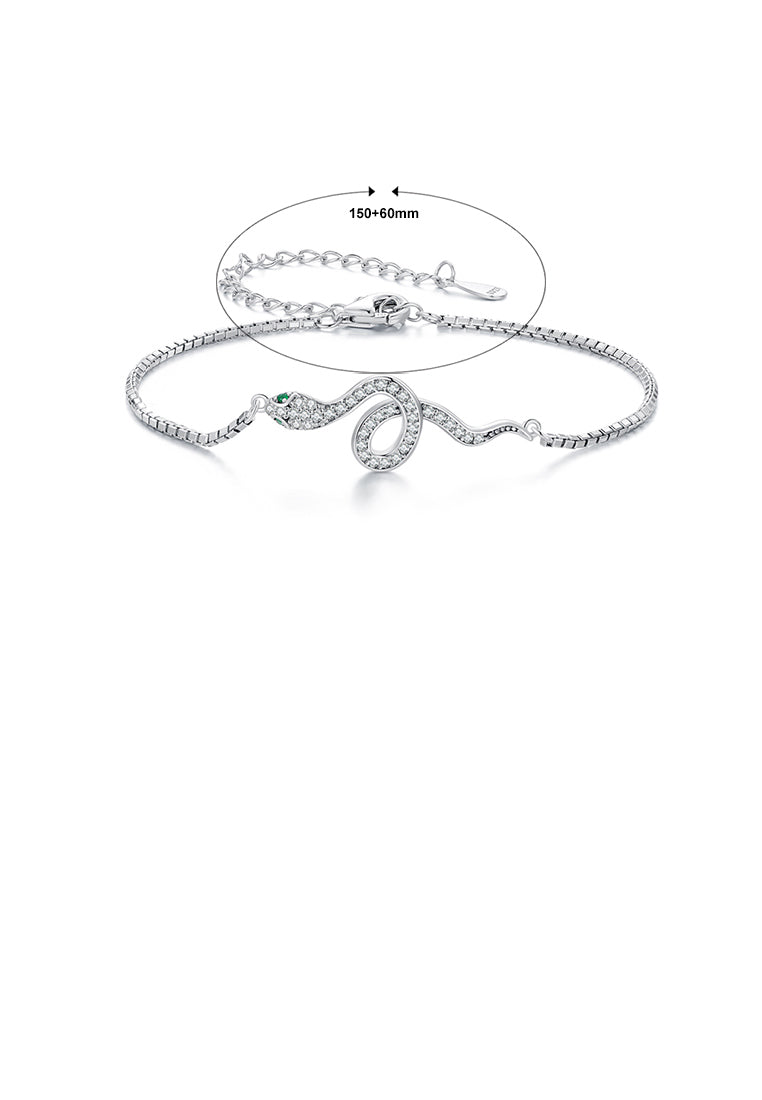 925 Sterling Silver Fashion Personalized Snake Chain Bracelet with Cubic Zirconia - Luxurious Look