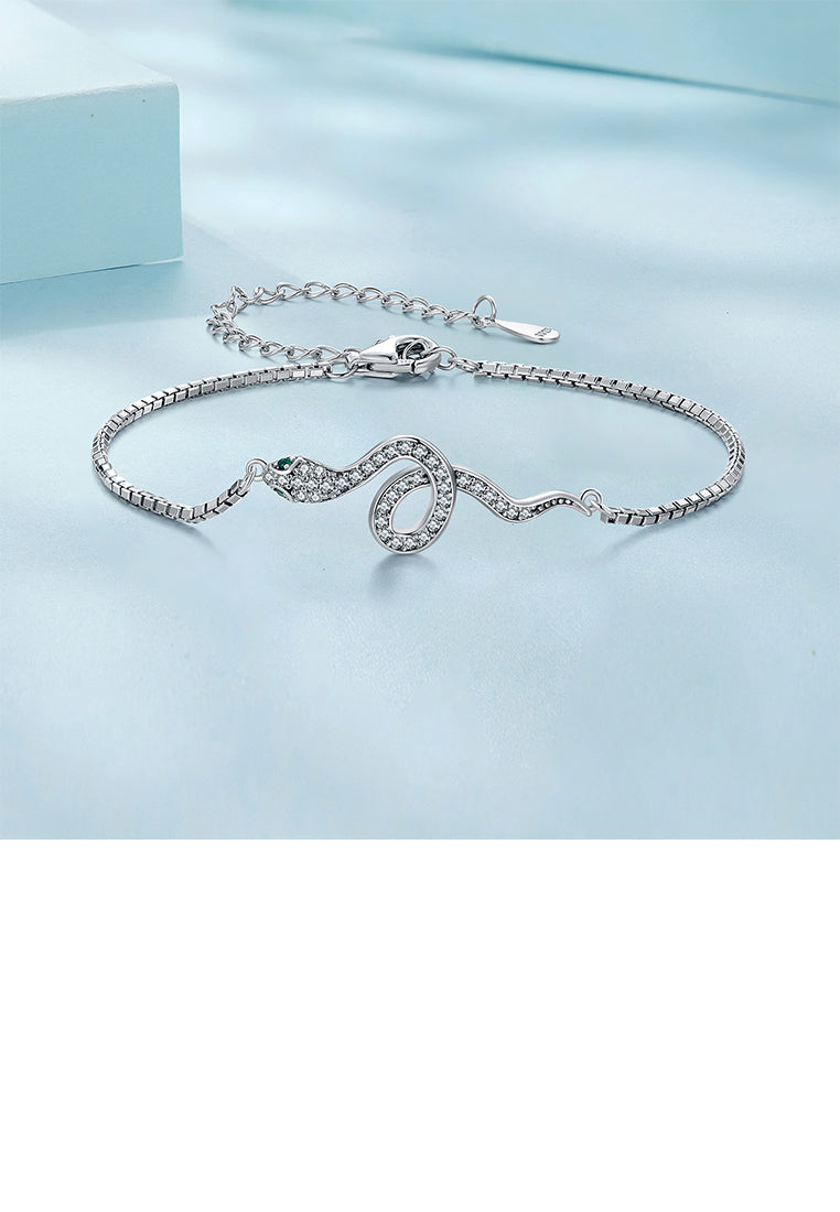 925 Sterling Silver Fashion Personalized Snake Chain Bracelet with Cubic Zirconia - Luxurious Look