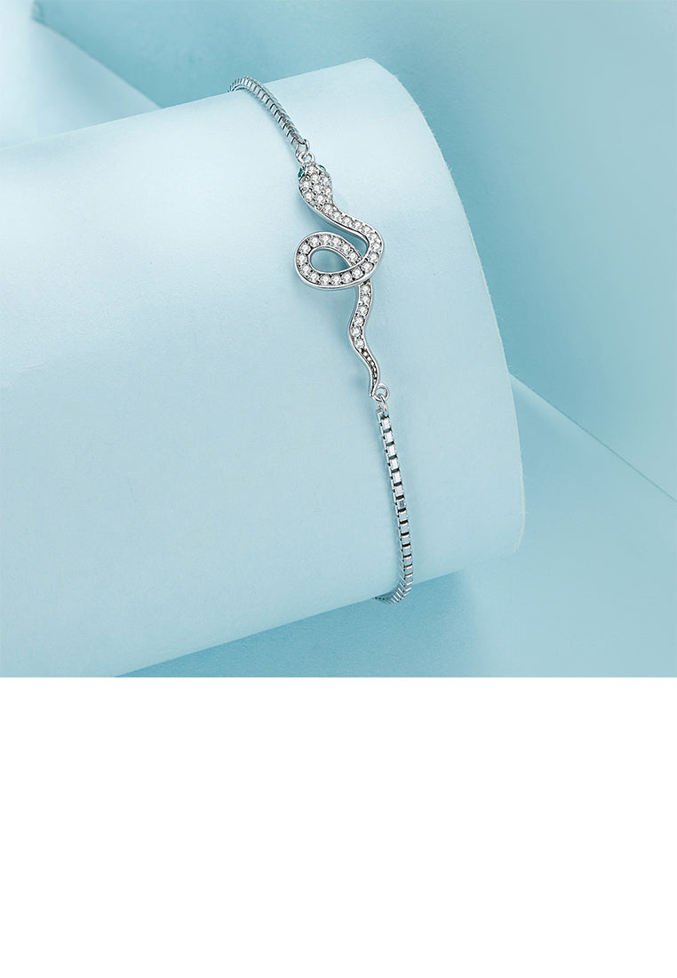925 Sterling Silver Fashion Personalized Snake Chain Bracelet with Cubic Zirconia - Luxurious Look