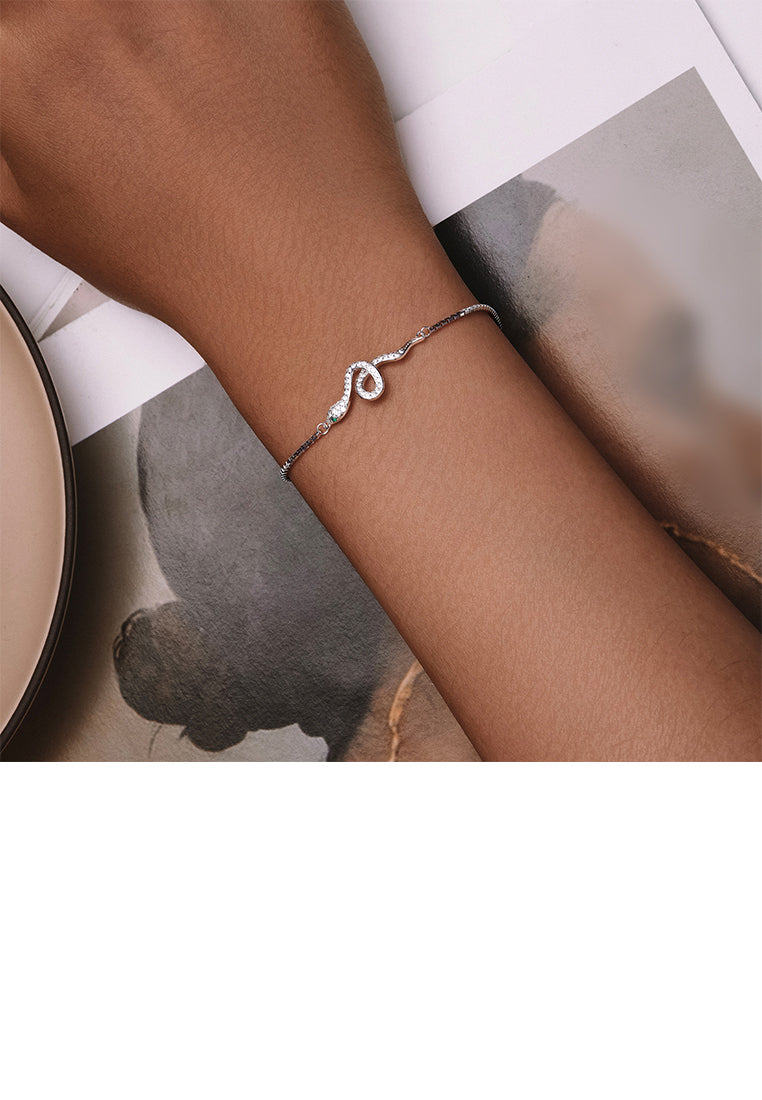925 Sterling Silver Fashion Personalized Snake Chain Bracelet with Cubic Zirconia - Luxurious Look
