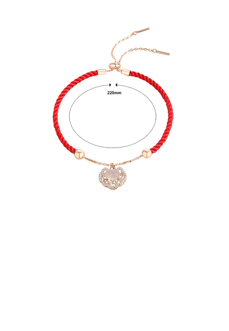 925 Sterling Silver Plated Rose Gold Fashion Vintage Hollow Safety Lock Imitation Cats Eye Stitching Bracelet with Cubic Zirconia - Luxurious Look