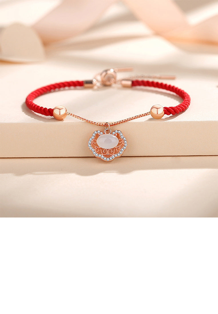 925 Sterling Silver Plated Rose Gold Fashion Vintage Hollow Safety Lock Imitation Cats Eye Stitching Bracelet with Cubic Zirconia - Luxurious Look