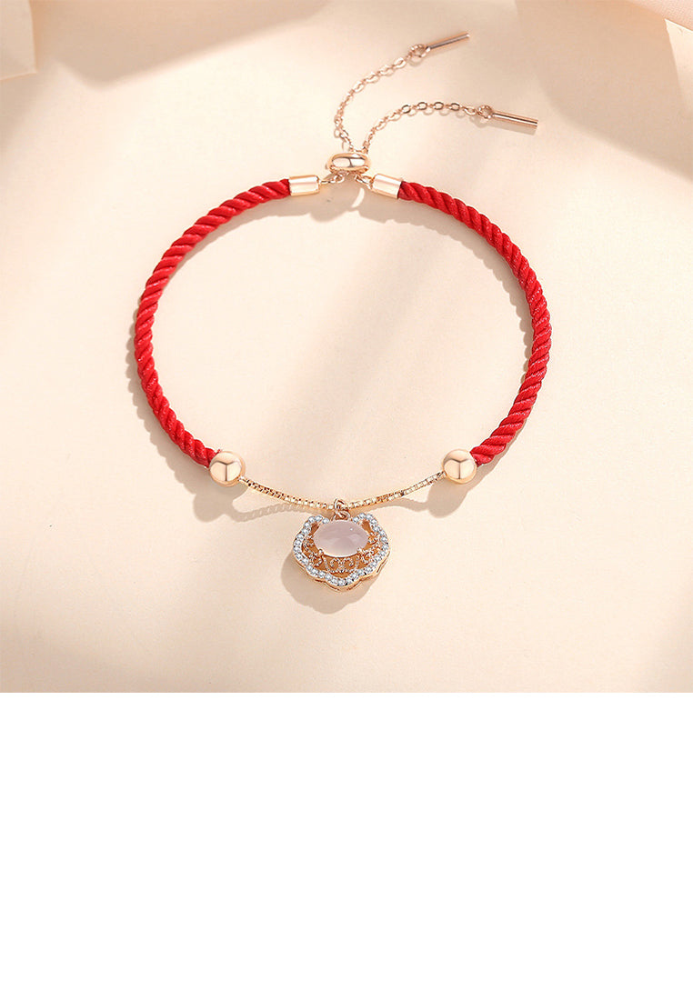 925 Sterling Silver Plated Rose Gold Fashion Vintage Hollow Safety Lock Imitation Cats Eye Stitching Bracelet with Cubic Zirconia - Luxurious Look