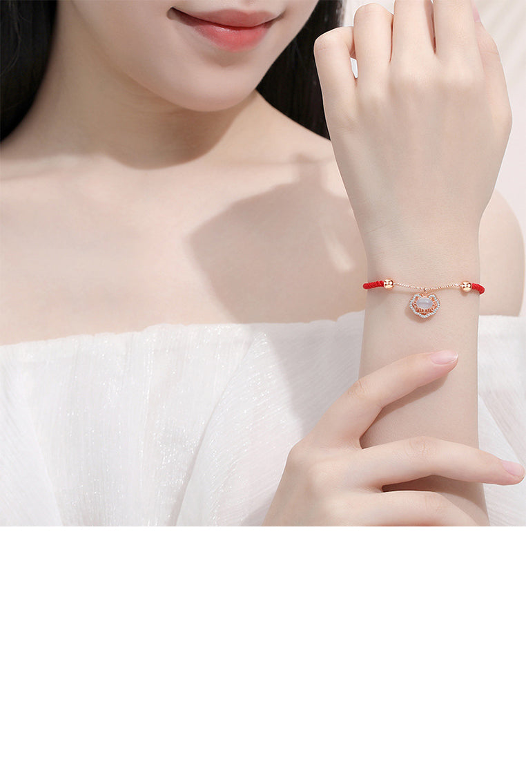 925 Sterling Silver Plated Rose Gold Fashion Vintage Hollow Safety Lock Imitation Cats Eye Stitching Bracelet with Cubic Zirconia - Luxurious Look